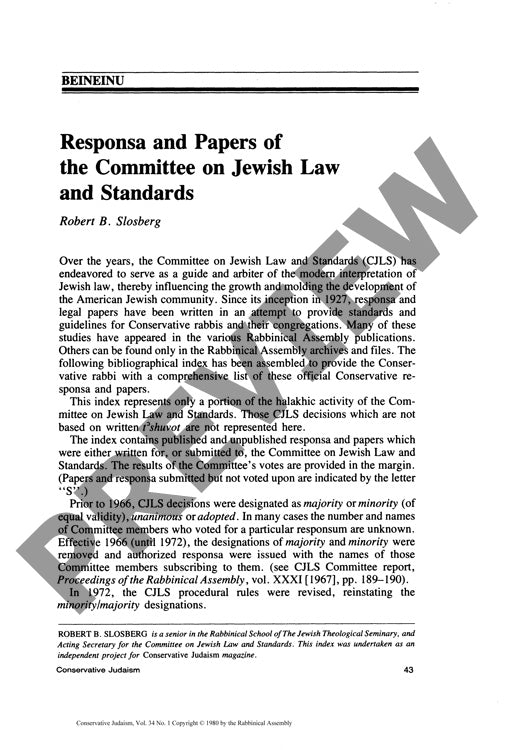 Responsa and Papers of the Committee On