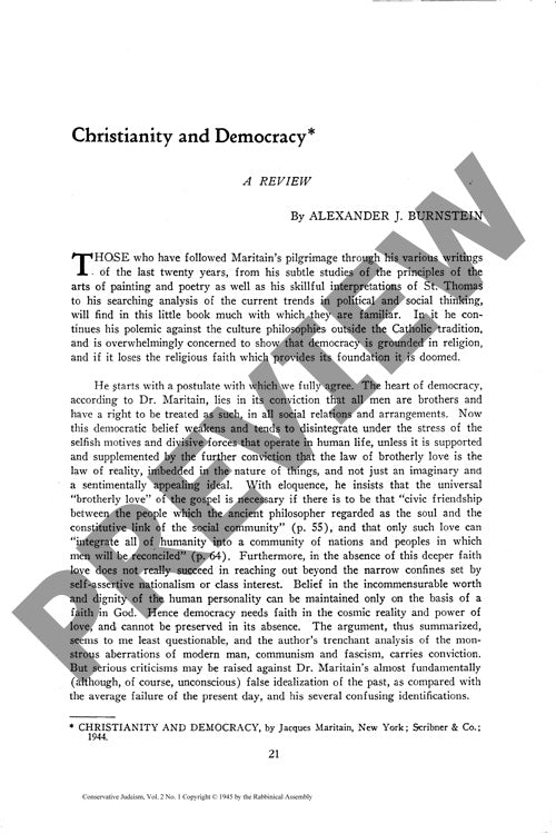 Christianity and Democracy a Review