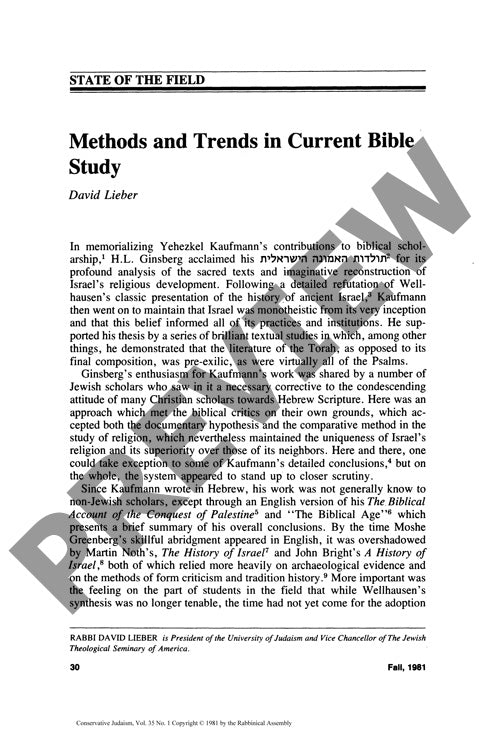 Methods and Trends in Current Bible Stud