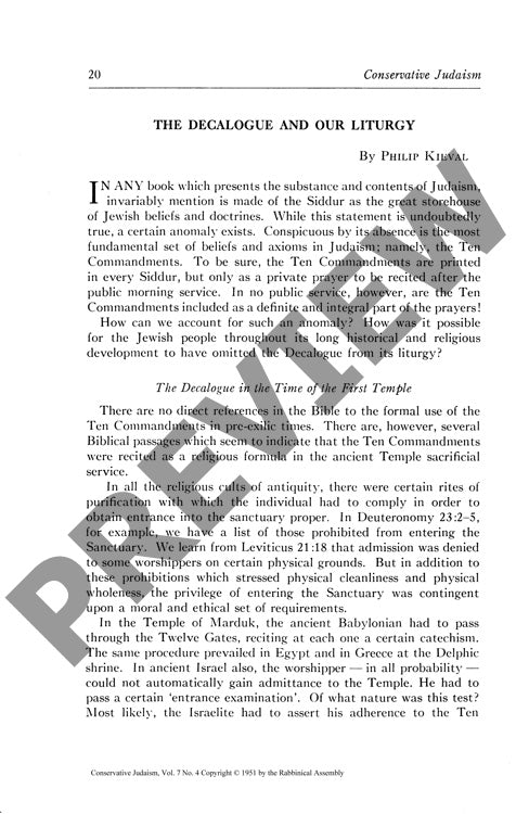 The Decalogue and Our Liturgy