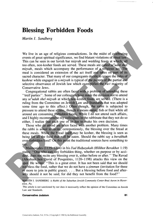 Blessing Forbidden Foods