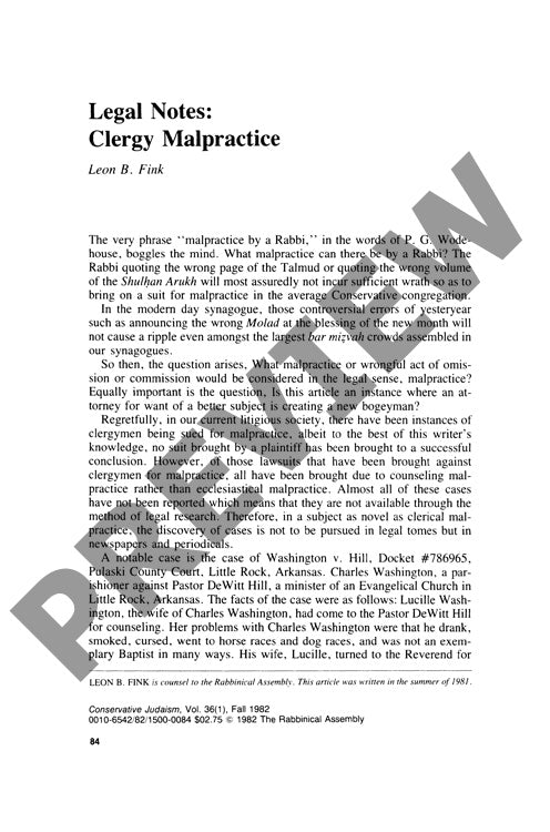 Legal Notes Clergy Malpractice