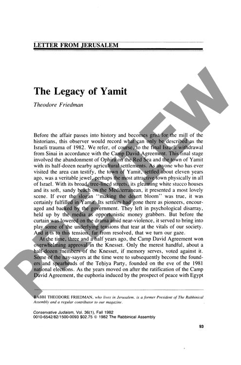 The Legacy of Yamit Letter from Jerusale
