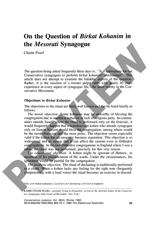 On the Question of Birkat Kohanim in The