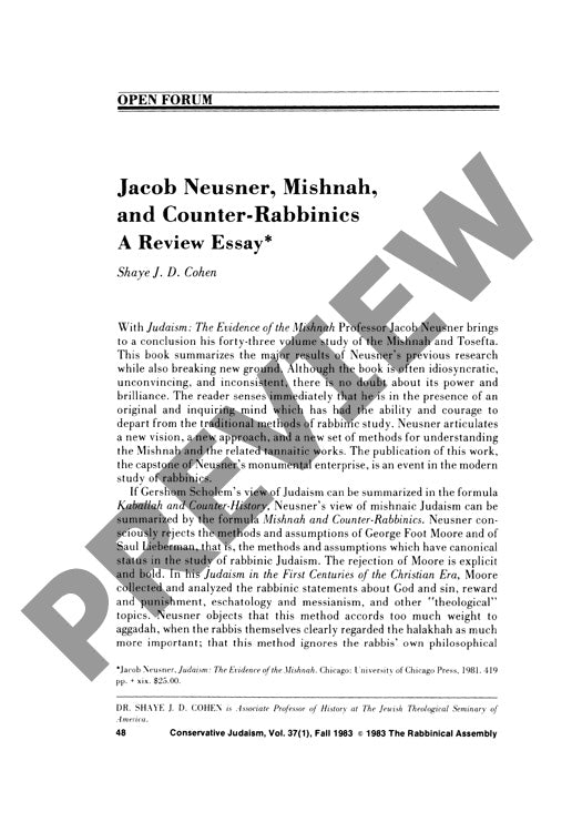 Jacob Neusner Mishnah and Counter Rabbin