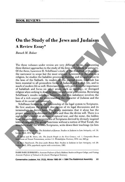 On the Study of the Jews and Judaism a R