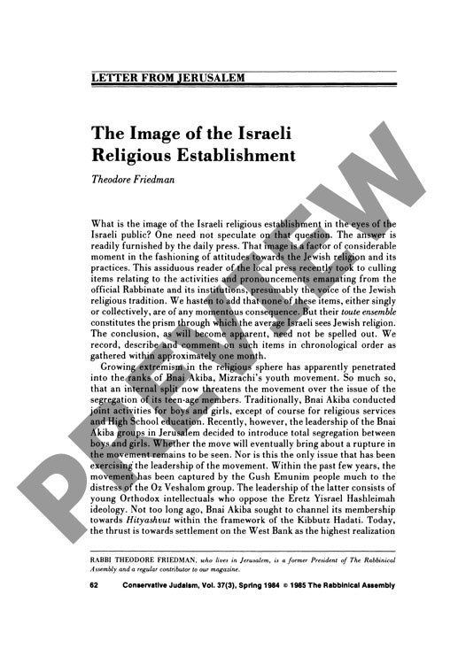 The Image of the Israeli Religious Estab