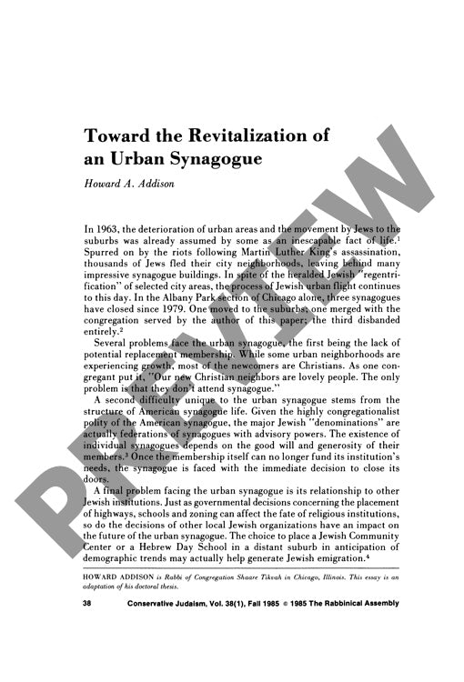Toward the Revitalization of an Urban Sy