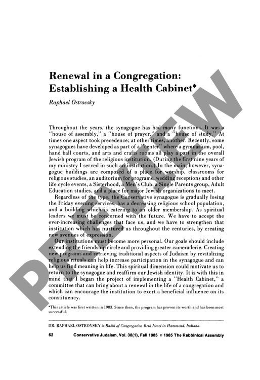 Renewal in a Congregation Establishing A