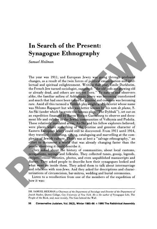 In Search of the Present Synagogue Ethno