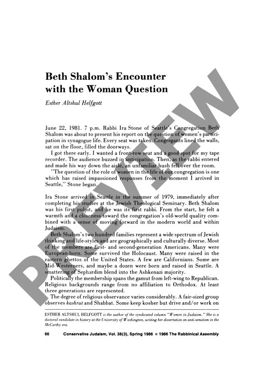 Beth Shaloms Encounter with the Woman Qu