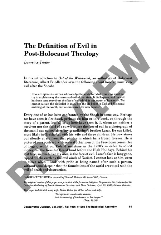 The Definition of Evil in Post Holocaust