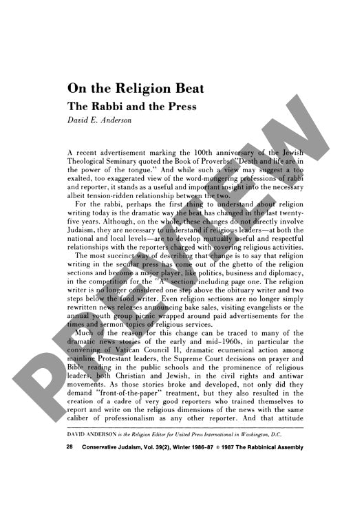 On the Religion Beat the Rabbi and the P