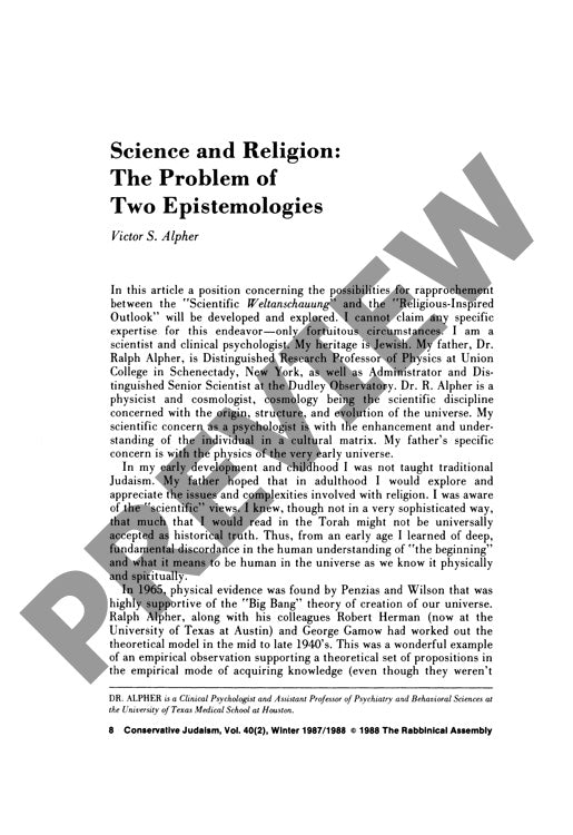 Science and Religion the Problem of Two