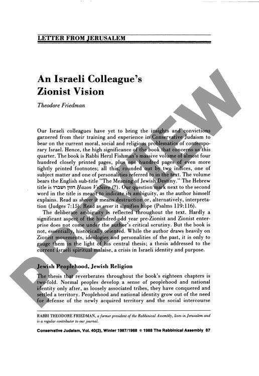 An Israeli Colleagues Zionist Vision Let