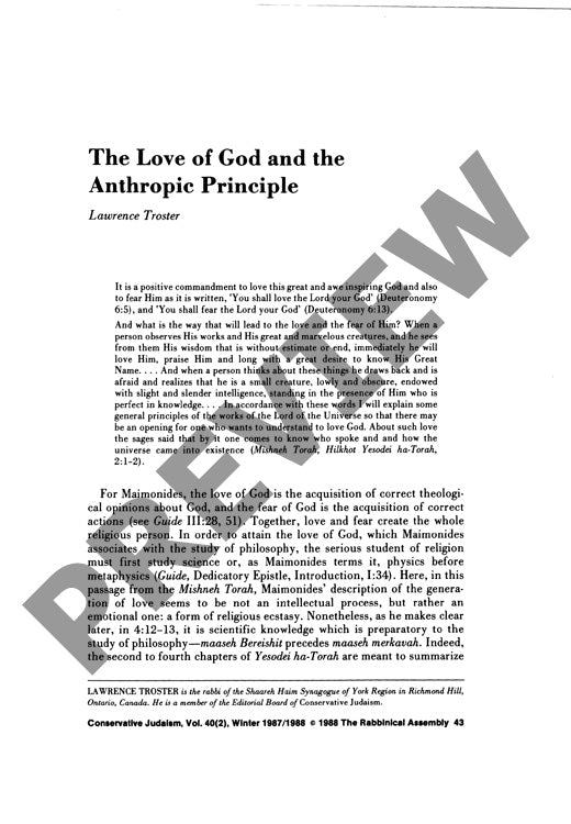 The Love of God and the Anthropic Princi