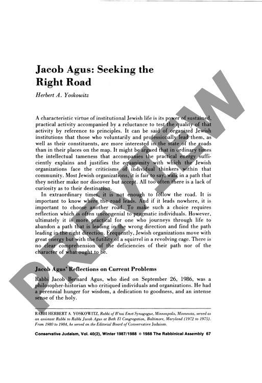 Jacob Agus Seeking the Right Road