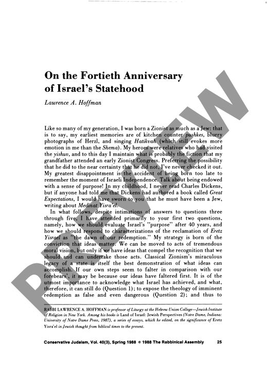 On the Fortieth Anniversary of Israels S