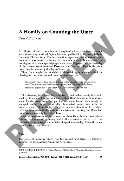 A Homily on Counting the Omer