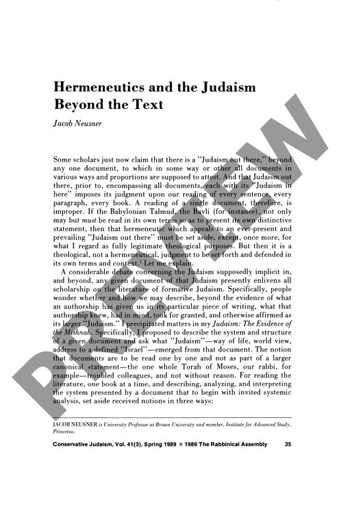 Hermeneutics and the Judaism Beyond The