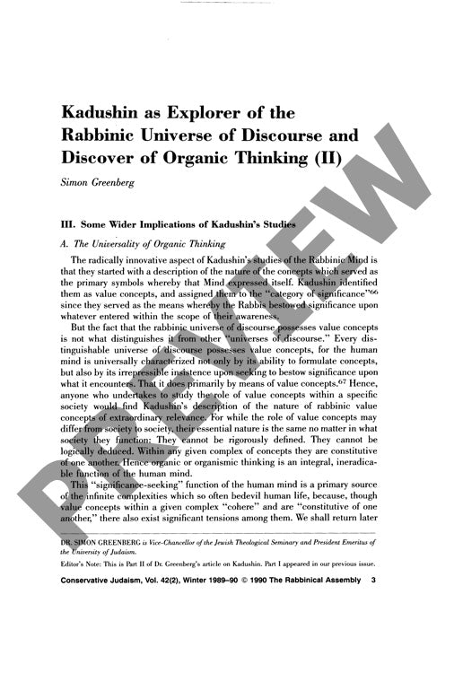 Kadushin as Explorer of the Rabbinic Uni