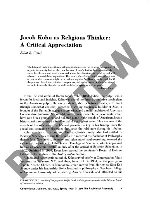 Jacob Kohn as Religious Thinker a Critic