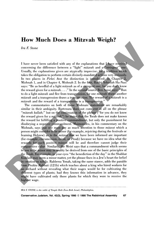 How Much Does a Mitzvah Weigh
