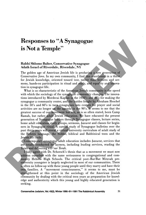 Responses to a Synagogue Is Not a Temple