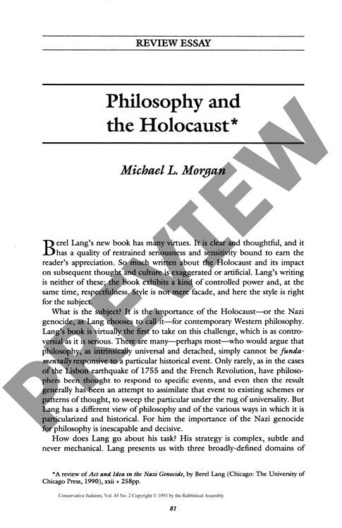 Philosophy and the Holocaust Review Essa