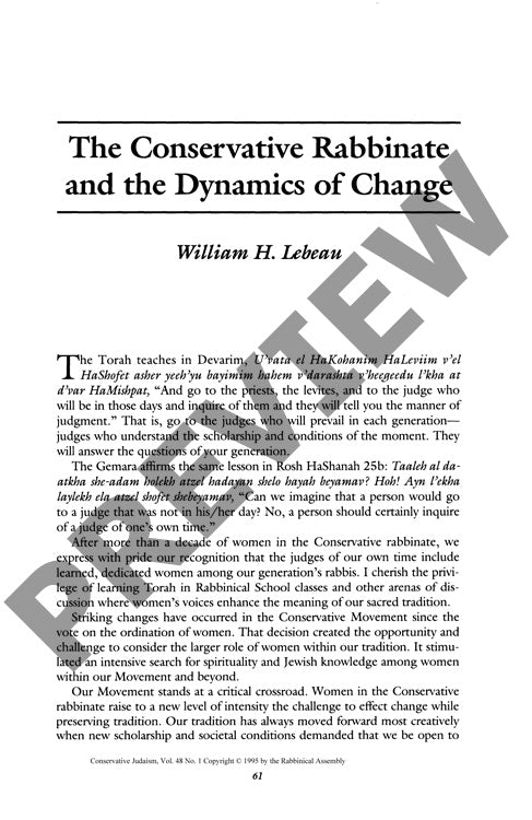 The Conservative Rabbinate and the Dynam