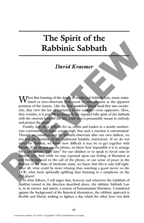 The Spirit of the Rabbinic Sabbath