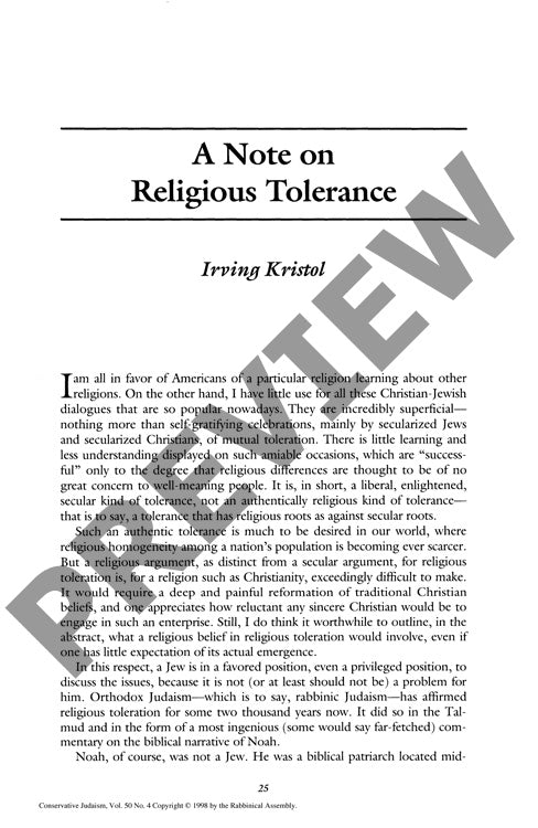 A Note on Religious Tolerance