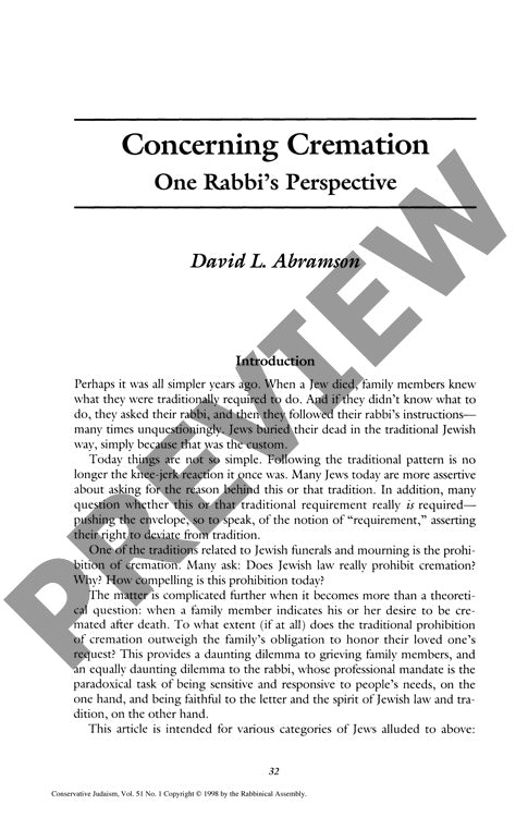 Concerning Cremation One Rabbis Perspect