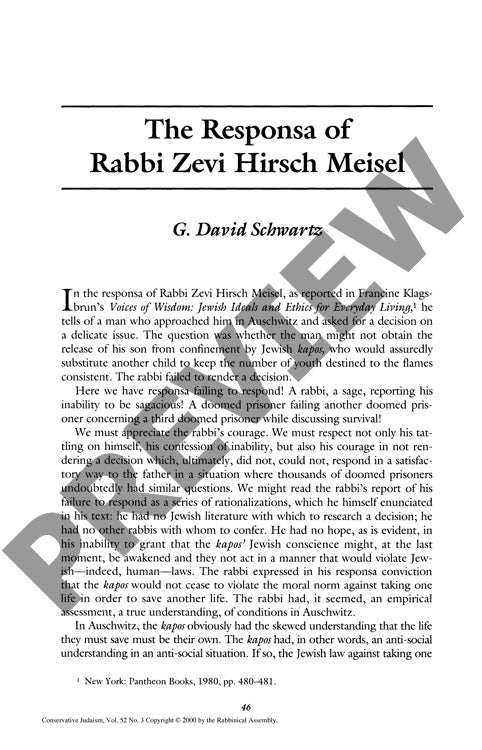 The Responsa of Rabbi Zevi Hirsch Meisel