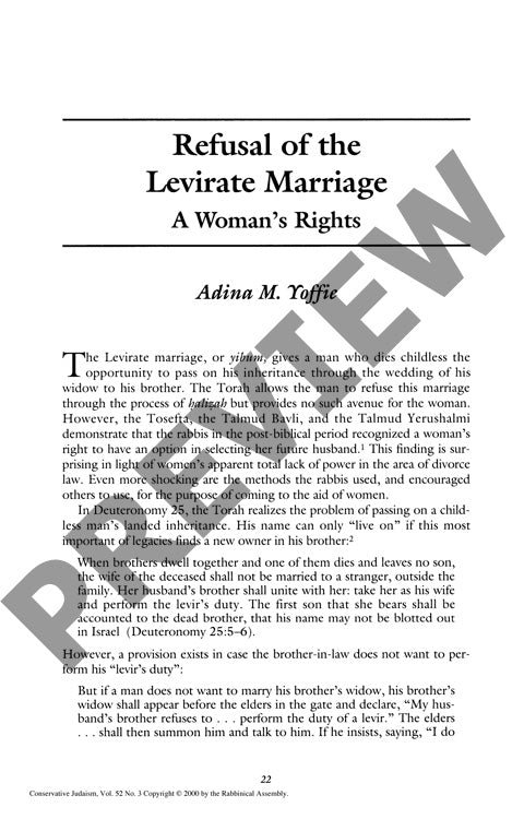 Refusal of the Levirate Marriage a Woman