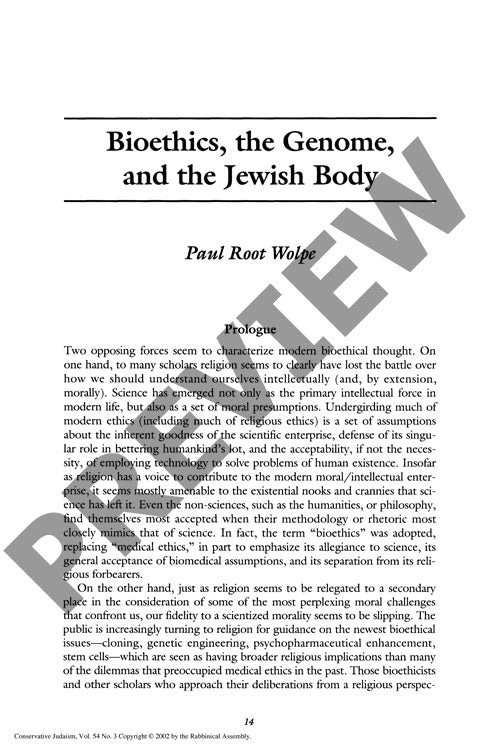 Bioethics the Genome and the Jewish Body