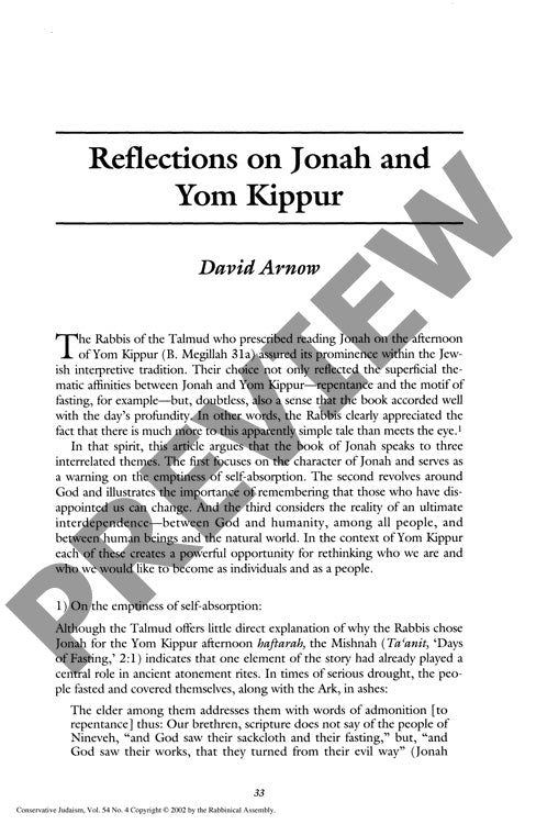 Reflections on Jonah and Yom Kippur