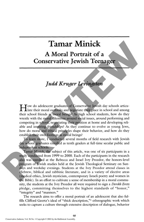 Tamar Minick a Moral Portrait of a Conse