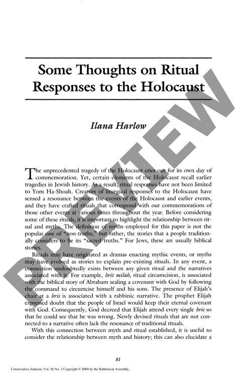 Some Thoughts on Ritual Responses to The