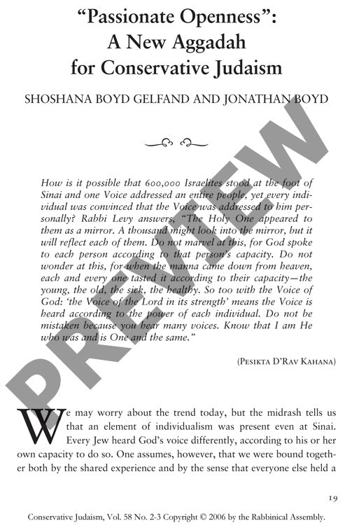 Passionate Openness a New Aggadah for Co