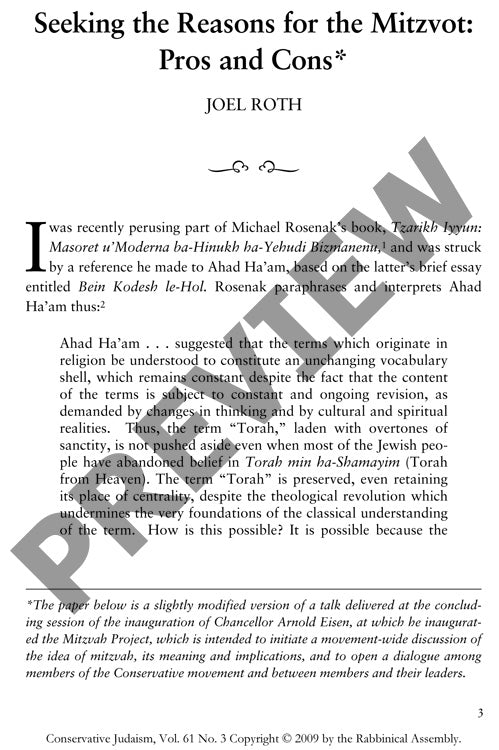 Seeking the Reasons for the Mitzvot Pros