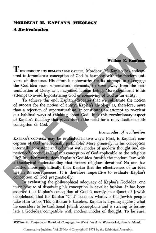 Mordecai M Kaplans Theology