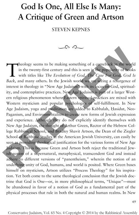 God Is One All Else Is Many a Critique of Green and Artson