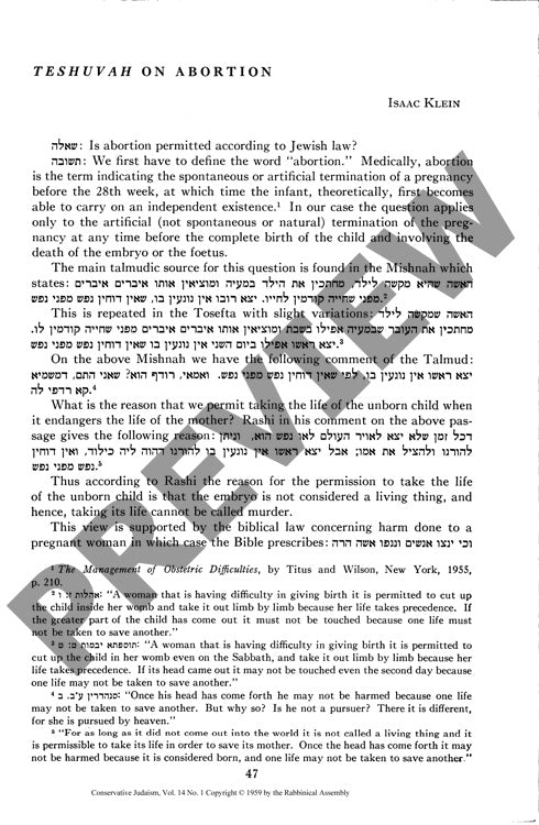 Teshuvah on Abortion