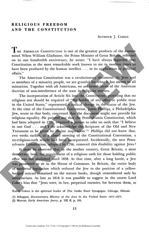 Religious Freedom and the Constitution