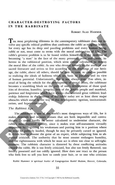 Character Destroying Factors in the Rabb