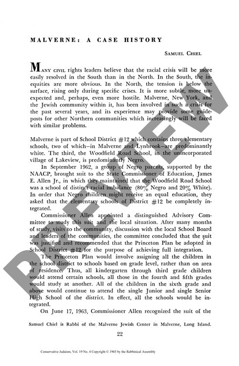 Malverne a Case History
