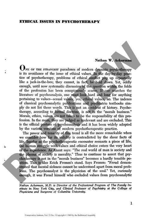 Ethical Issues in Psychotherapy