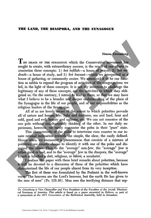 The Land the Diaspora and the Synagogue