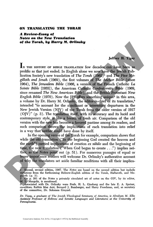 On Translating the Torah a Review Essay